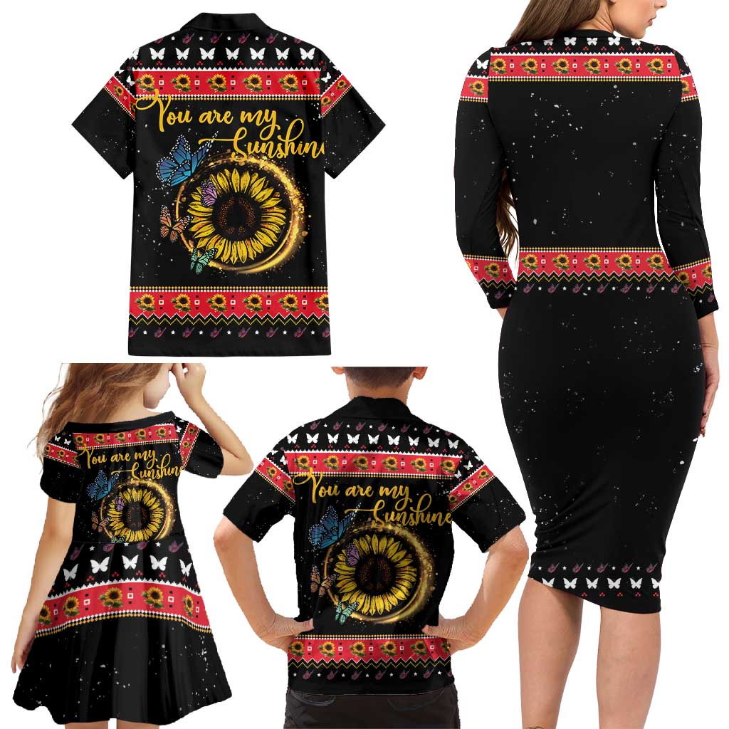 Butterfly Christmas Yall Family Matching Long Sleeve Bodycon Dress and Hawaiian Shirt You Are My Sunshine - Wonder Print Shop