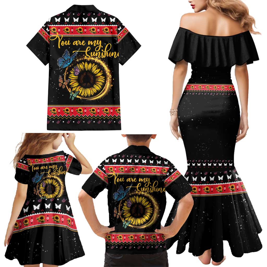 Butterfly Christmas Yall Family Matching Mermaid Dress and Hawaiian Shirt You Are My Sunshine - Wonder Print Shop