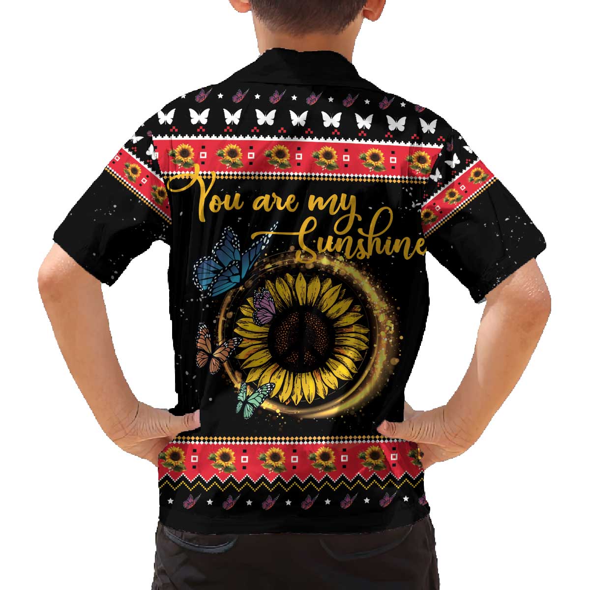 Butterfly Christmas Yall Family Matching Off The Shoulder Long Sleeve Dress and Hawaiian Shirt You Are My Sunshine - Wonder Print Shop