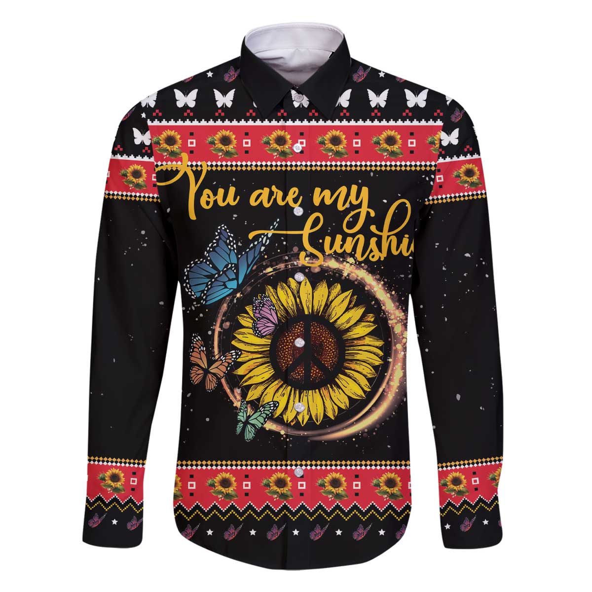 Butterfly Christmas Yall Family Matching Off The Shoulder Long Sleeve Dress and Hawaiian Shirt You Are My Sunshine - Wonder Print Shop