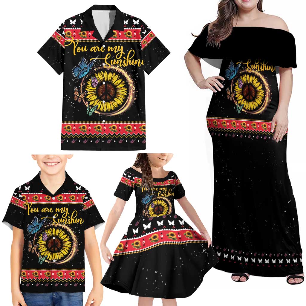 Butterfly Christmas Yall Family Matching Off Shoulder Maxi Dress and Hawaiian Shirt You Are My Sunshine - Wonder Print Shop