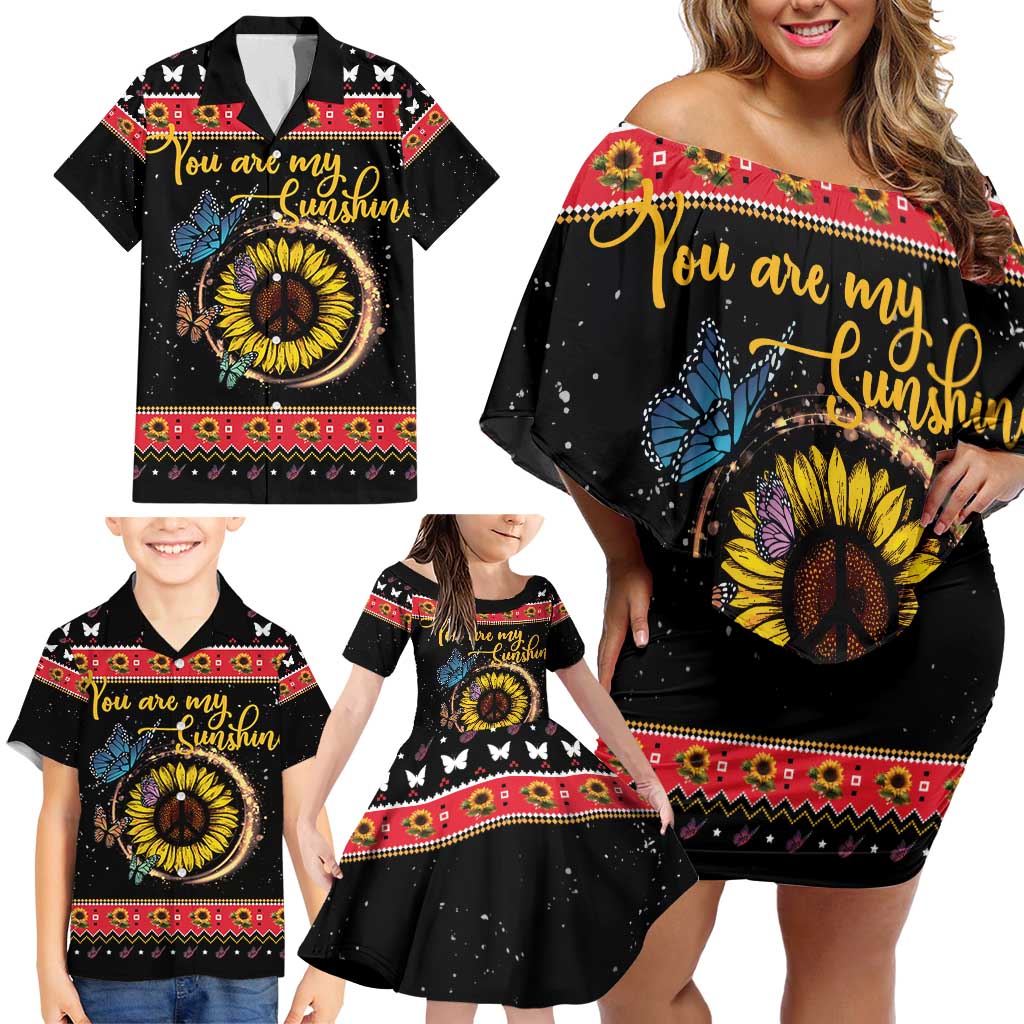Butterfly Christmas Yall Family Matching Off Shoulder Short Dress and Hawaiian Shirt You Are My Sunshine - Wonder Print Shop