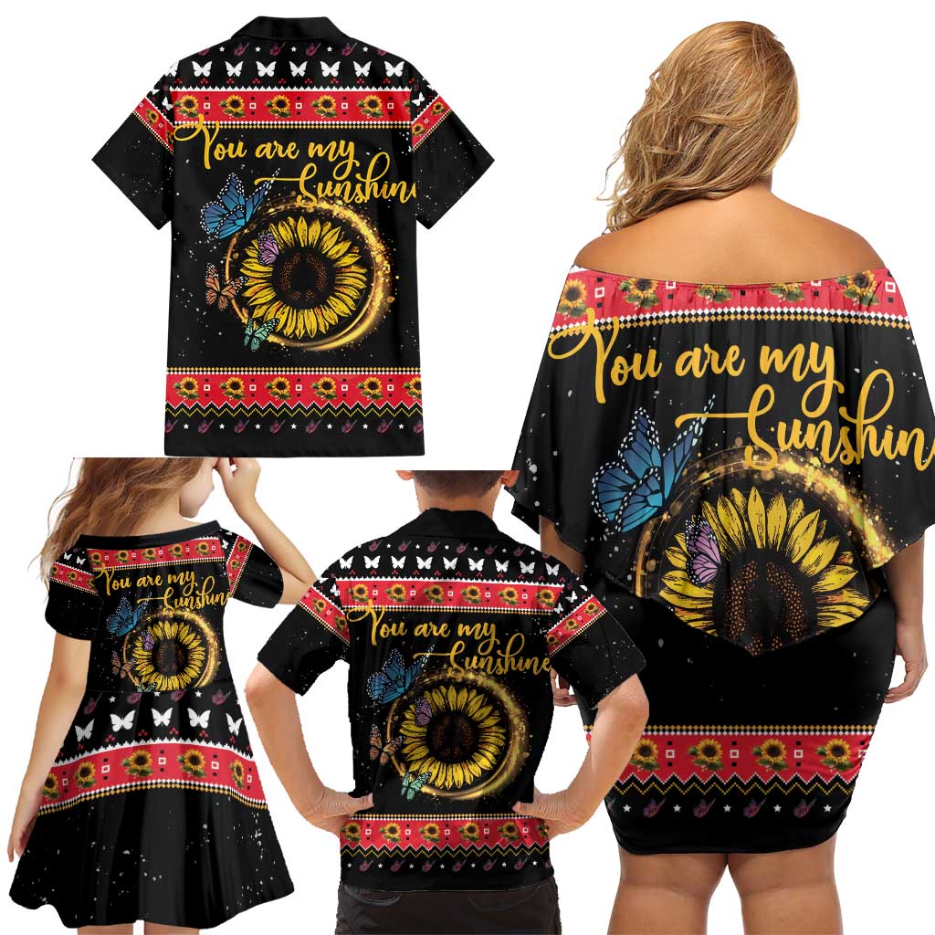 Butterfly Christmas Yall Family Matching Off Shoulder Short Dress and Hawaiian Shirt You Are My Sunshine - Wonder Print Shop