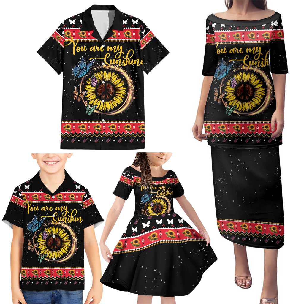 Butterfly Christmas Yall Family Matching Puletasi and Hawaiian Shirt You Are My Sunshine - Wonder Print Shop