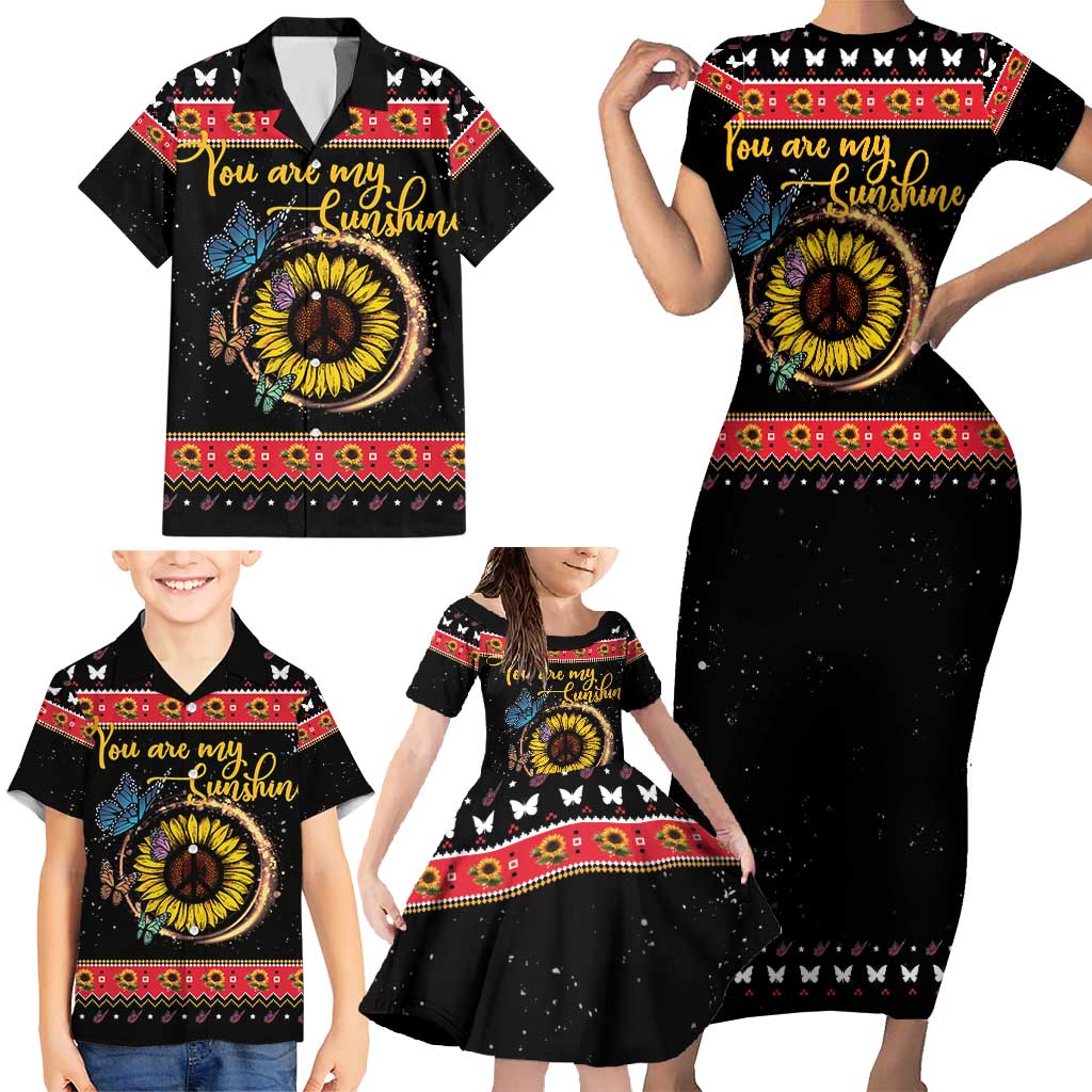Butterfly Christmas Yall Family Matching Short Sleeve Bodycon Dress and Hawaiian Shirt You Are My Sunshine - Wonder Print Shop