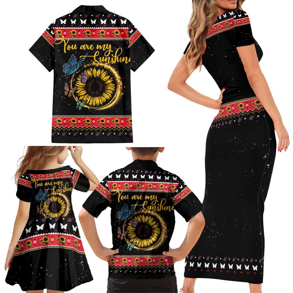Butterfly Christmas Yall Family Matching Short Sleeve Bodycon Dress and Hawaiian Shirt You Are My Sunshine - Wonder Print Shop