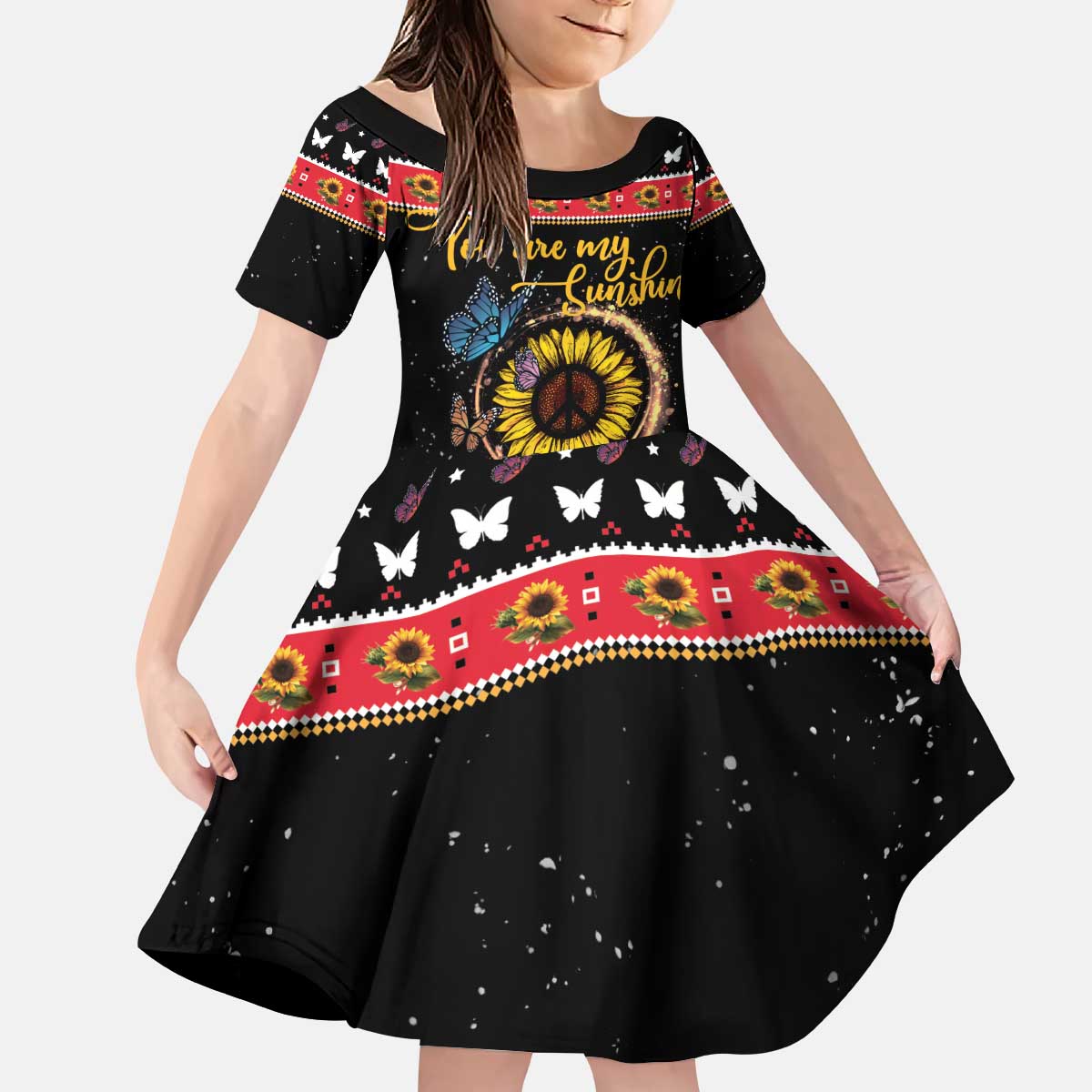 Butterfly Christmas Yall Kid Short Sleeve Dress You Are My Sunshine - Wonder Print Shop