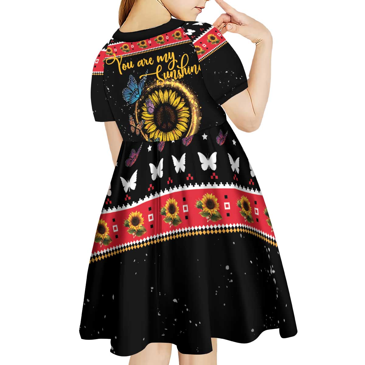 Butterfly Christmas Yall Kid Short Sleeve Dress You Are My Sunshine - Wonder Print Shop