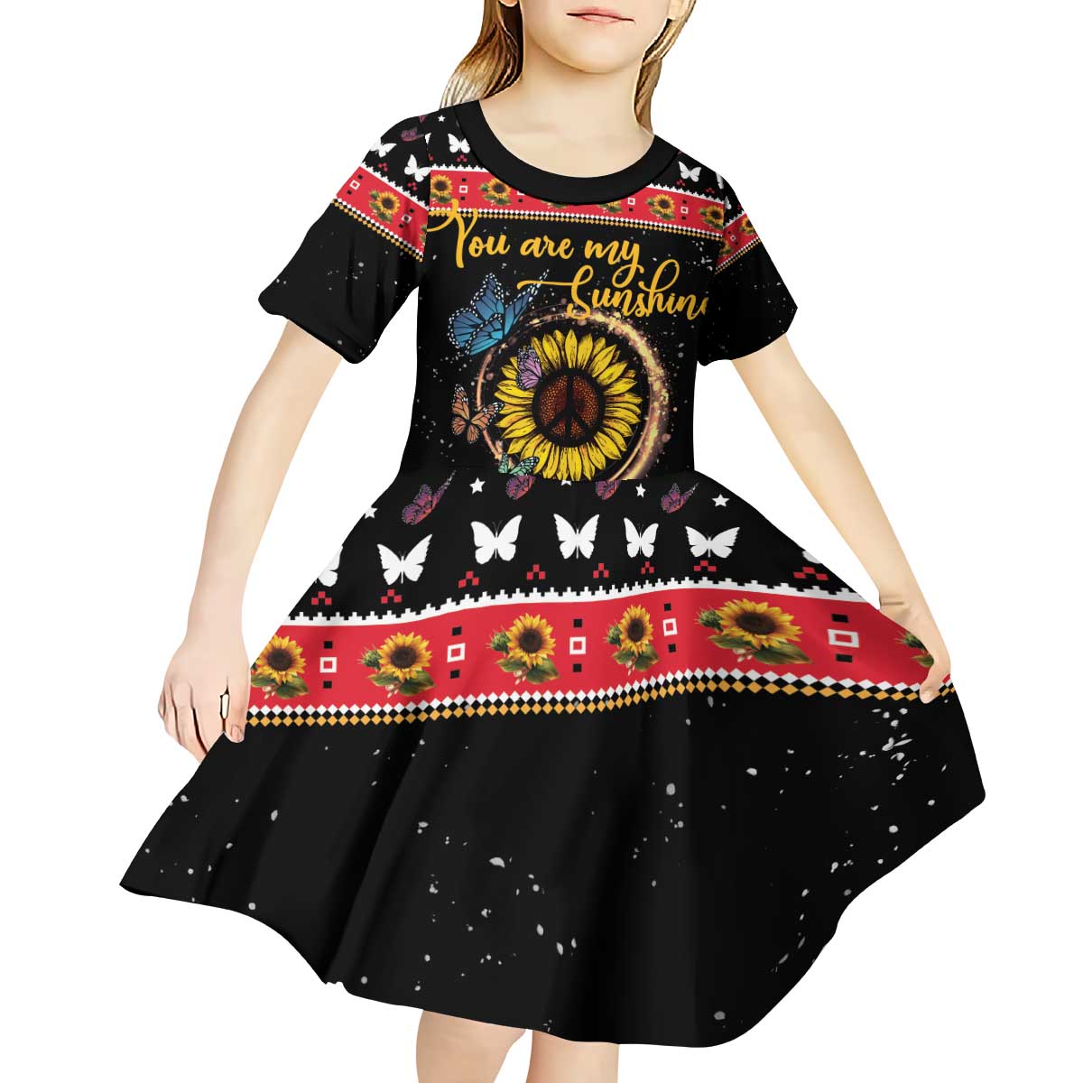 Butterfly Christmas Yall Kid Short Sleeve Dress You Are My Sunshine - Wonder Print Shop