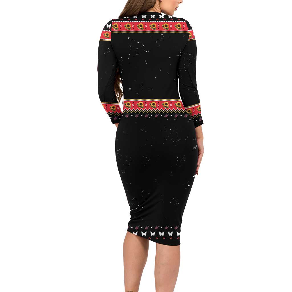 Butterfly Christmas Yall Long Sleeve Bodycon Dress You Are My Sunshine - Wonder Print Shop