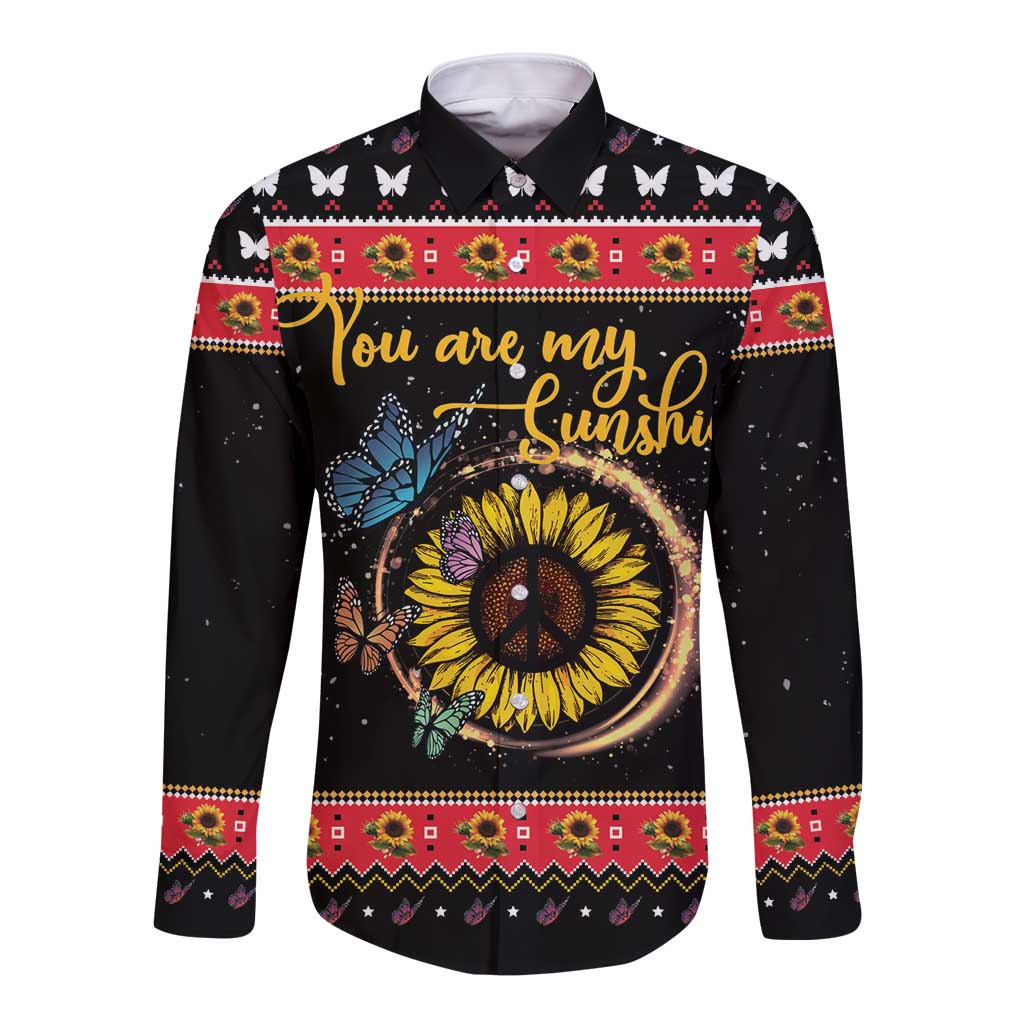 Butterfly Christmas Yall Long Sleeve Button Shirt You Are My Sunshine - Wonder Print Shop