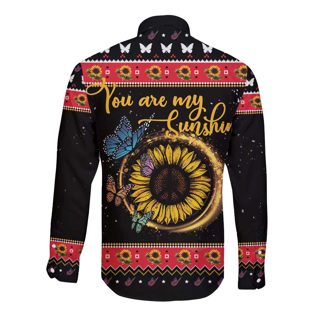 Butterfly Christmas Yall Long Sleeve Button Shirt You Are My Sunshine - Wonder Print Shop