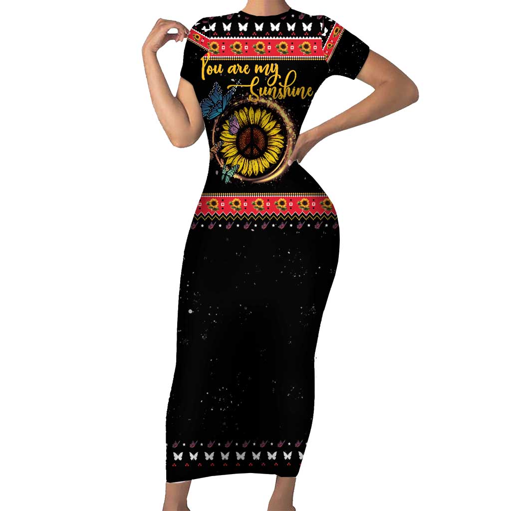 Butterfly Christmas Yall Short Sleeve Bodycon Dress You Are My Sunshine - Wonder Print Shop