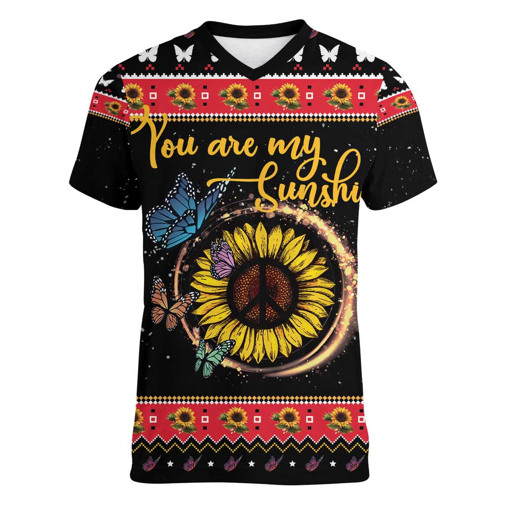 Butterfly Christmas Yall Women V-Neck T-Shirt You Are My Sunshine - Wonder Print Shop