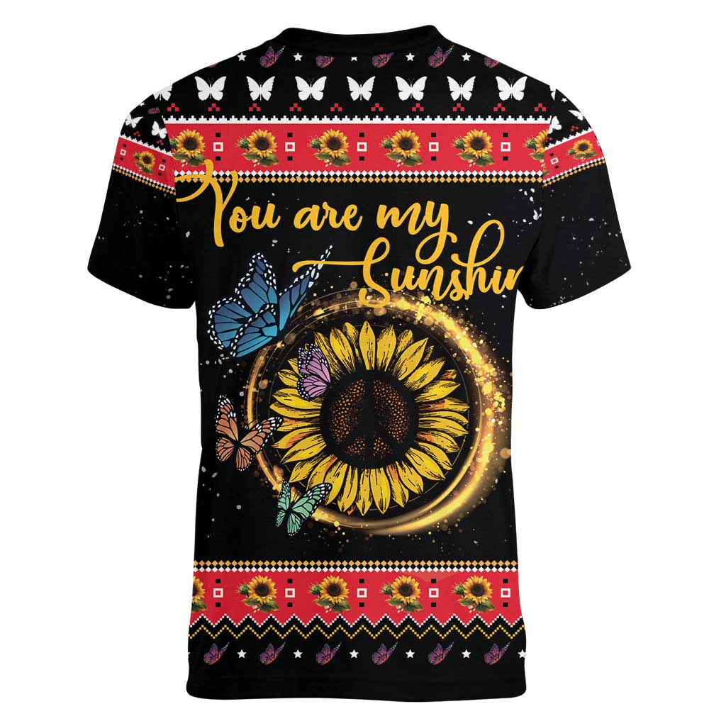 Butterfly Christmas Yall Women V-Neck T-Shirt You Are My Sunshine - Wonder Print Shop
