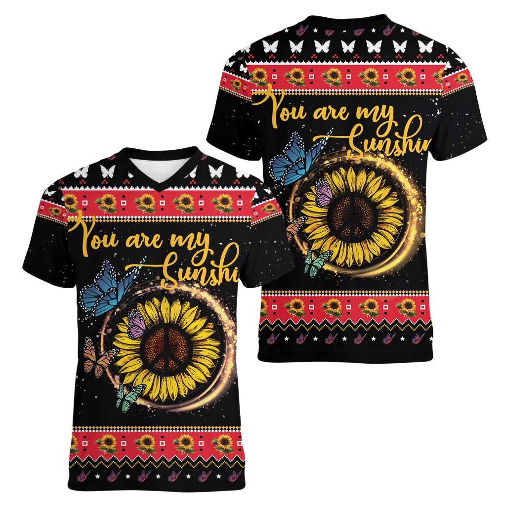 Butterfly Christmas Yall Women V-Neck T-Shirt You Are My Sunshine - Wonder Print Shop