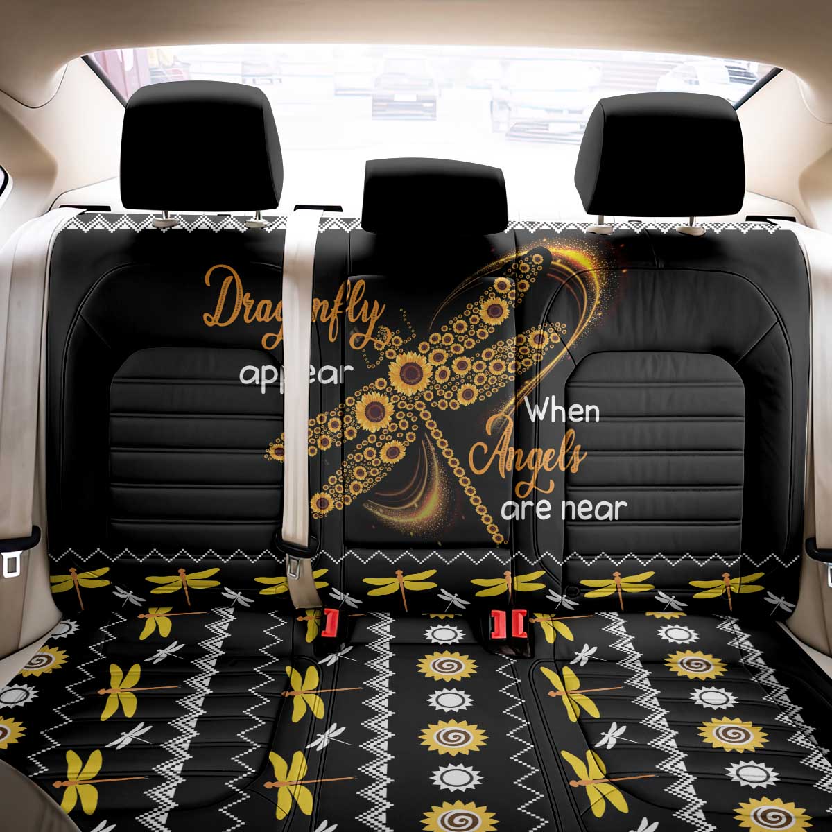 Dragonfly Sunflower Back Car Seat Cover Dragonfly Appear When Angels Are Near - Wonder Print Shop