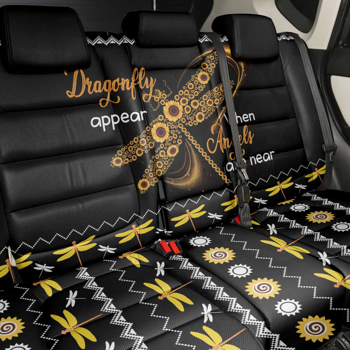 Dragonfly Sunflower Back Car Seat Cover Dragonfly Appear When Angels Are Near - Wonder Print Shop