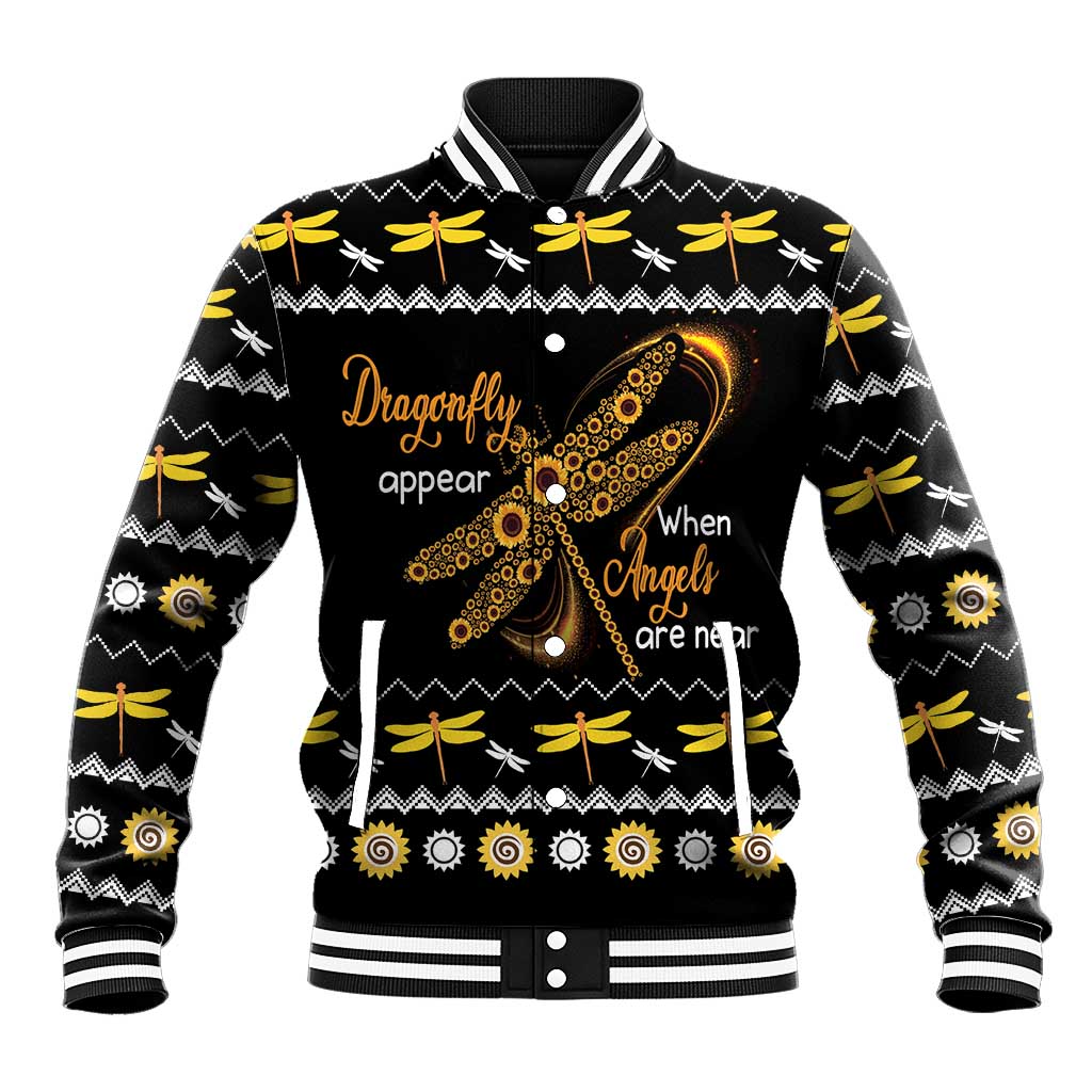Dragonfly Sunflower Baseball Jacket Dragonfly Appear When Angels Are Near - Wonder Print Shop