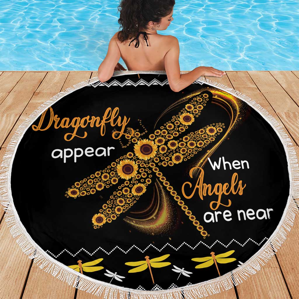Dragonfly Sunflower Beach Blanket Dragonfly Appear When Angels Are Near - Wonder Print Shop