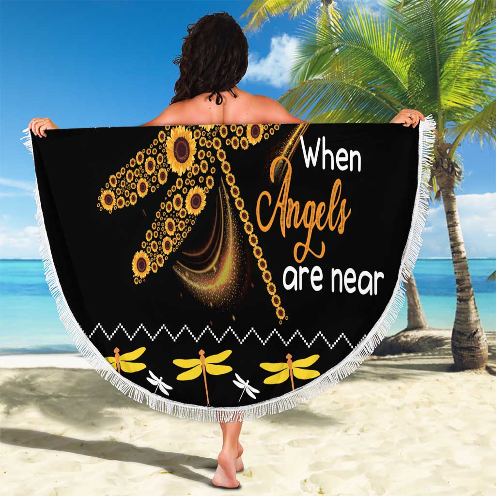 Dragonfly Sunflower Beach Blanket Dragonfly Appear When Angels Are Near - Wonder Print Shop