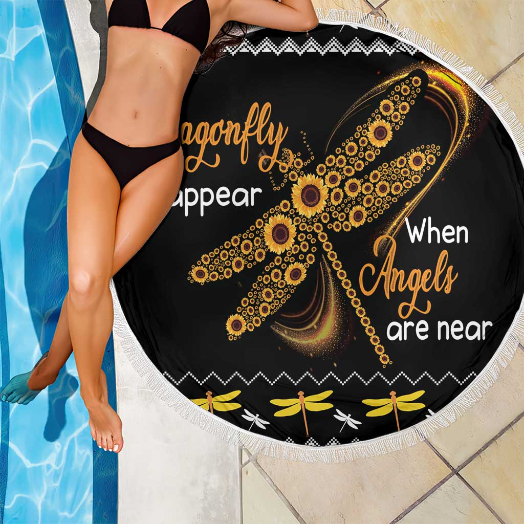 Dragonfly Sunflower Beach Blanket Dragonfly Appear When Angels Are Near - Wonder Print Shop