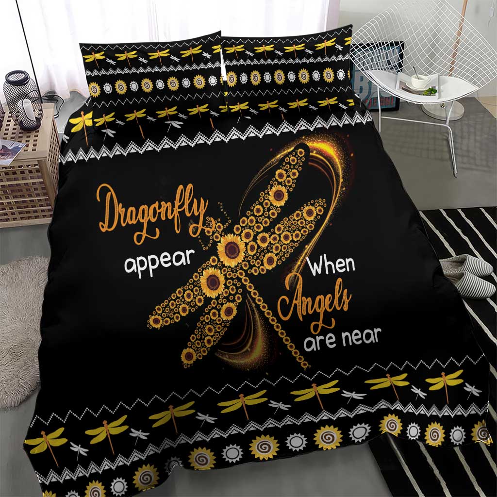 Dragonfly Sunflower Bedding Set Dragonfly Appear When Angels Are Near - Wonder Print Shop