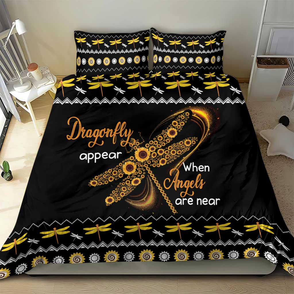 Dragonfly Sunflower Bedding Set Dragonfly Appear When Angels Are Near - Wonder Print Shop