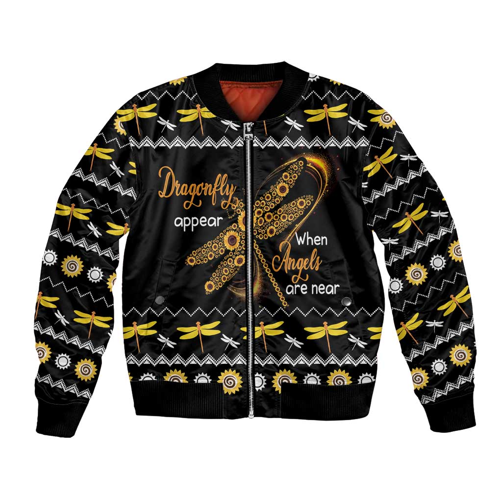 Dragonfly Sunflower Bomber Jacket Dragonfly Appear When Angels Are Near - Wonder Print Shop