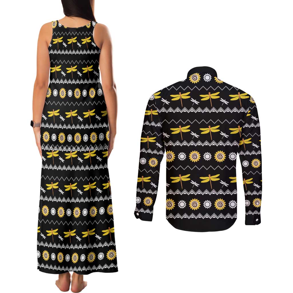 Dragonfly Sunflower Couples Matching Tank Maxi Dress and Long Sleeve Button Shirt Dragonfly Appear When Angels Are Near - Wonder Print Shop