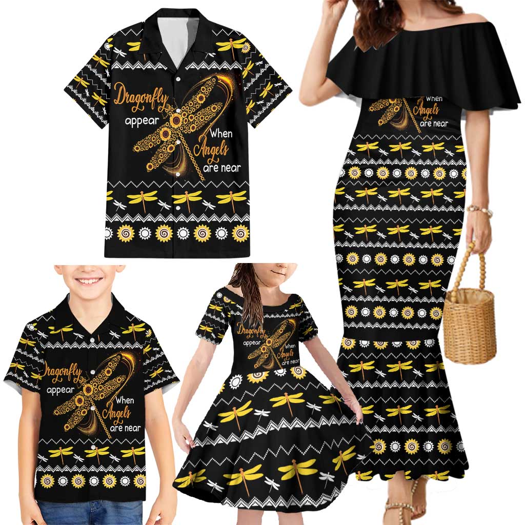 Dragonfly Sunflower Family Matching Mermaid Dress and Hawaiian Shirt Dragonfly Appear When Angels Are Near - Wonder Print Shop