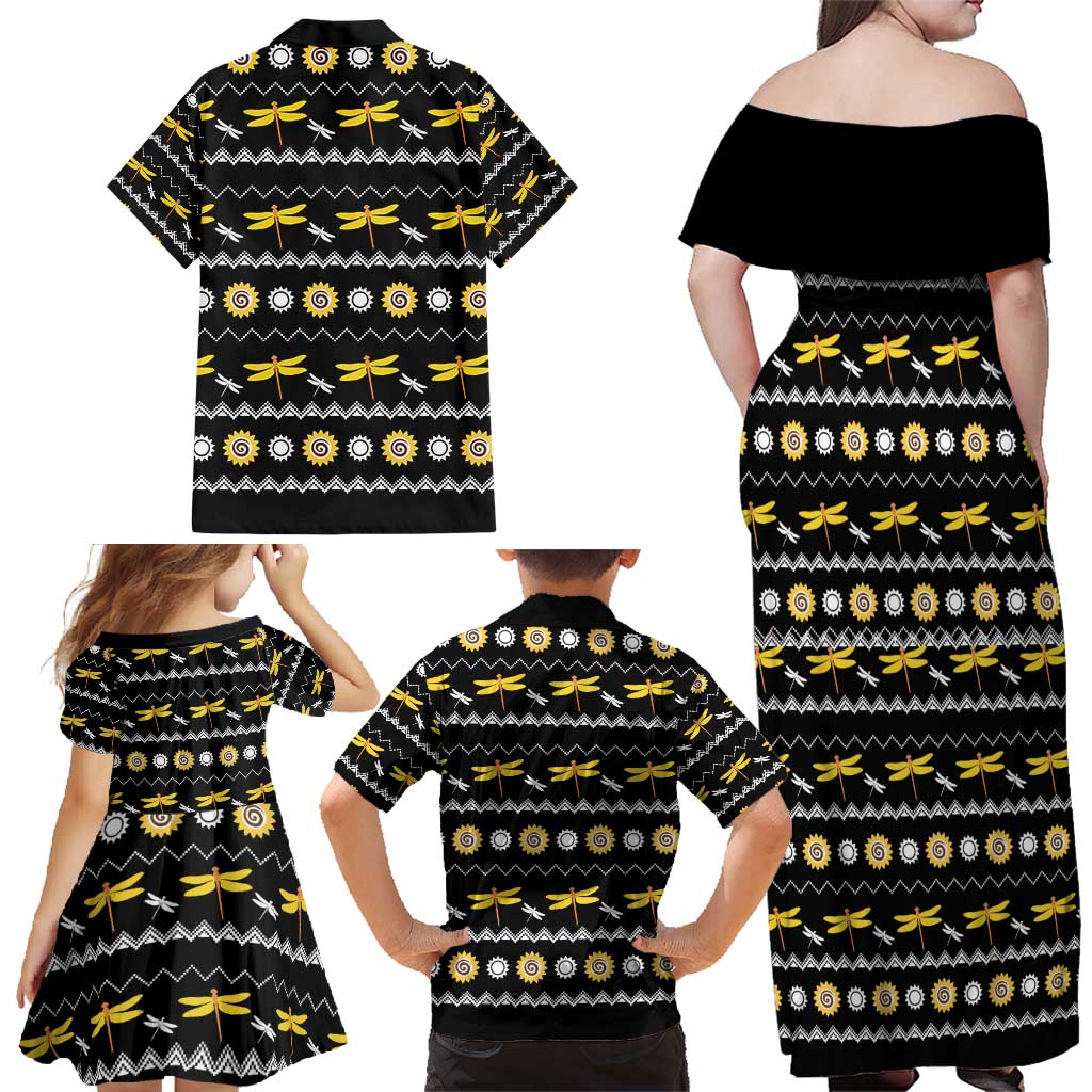 Dragonfly Sunflower Family Matching Off Shoulder Maxi Dress and Hawaiian Shirt Dragonfly Appear When Angels Are Near - Wonder Print Shop