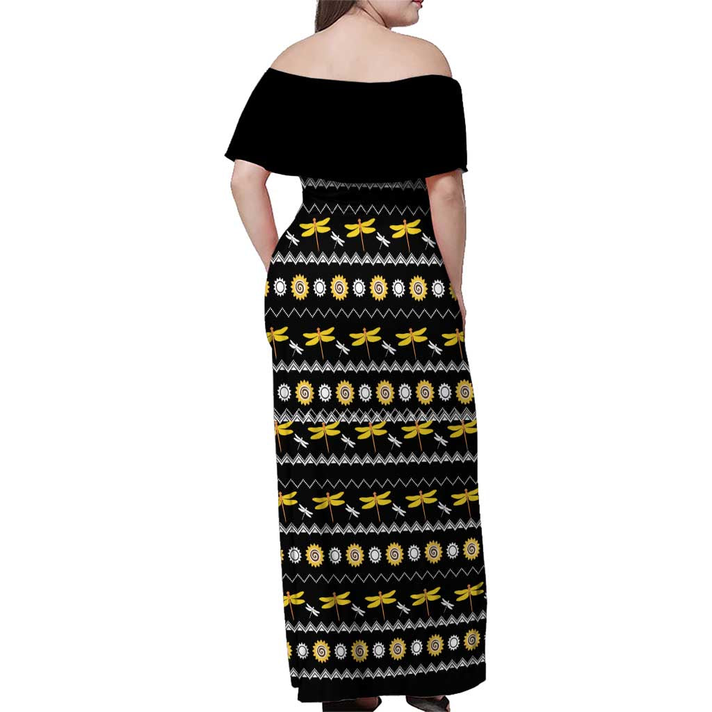 Dragonfly Sunflower Family Matching Off Shoulder Maxi Dress and Hawaiian Shirt Dragonfly Appear When Angels Are Near - Wonder Print Shop
