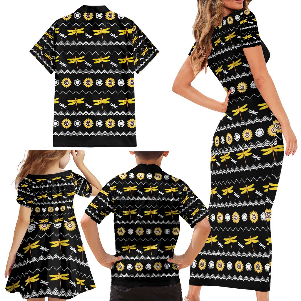 Dragonfly Sunflower Family Matching Short Sleeve Bodycon Dress and Hawaiian Shirt Dragonfly Appear When Angels Are Near - Wonder Print Shop