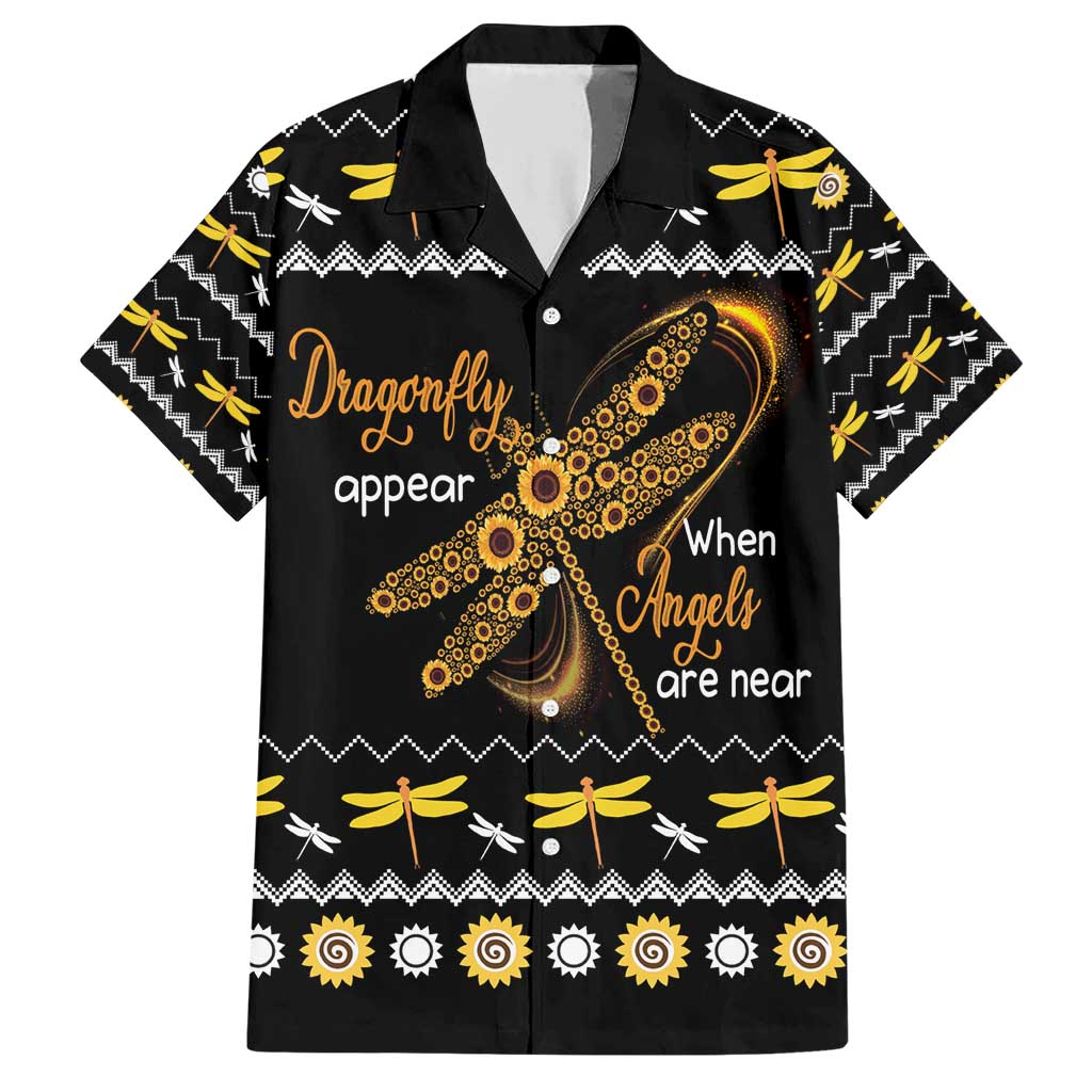 Dragonfly Sunflower Family Matching Short Sleeve Bodycon Dress and Hawaiian Shirt Dragonfly Appear When Angels Are Near - Wonder Print Shop