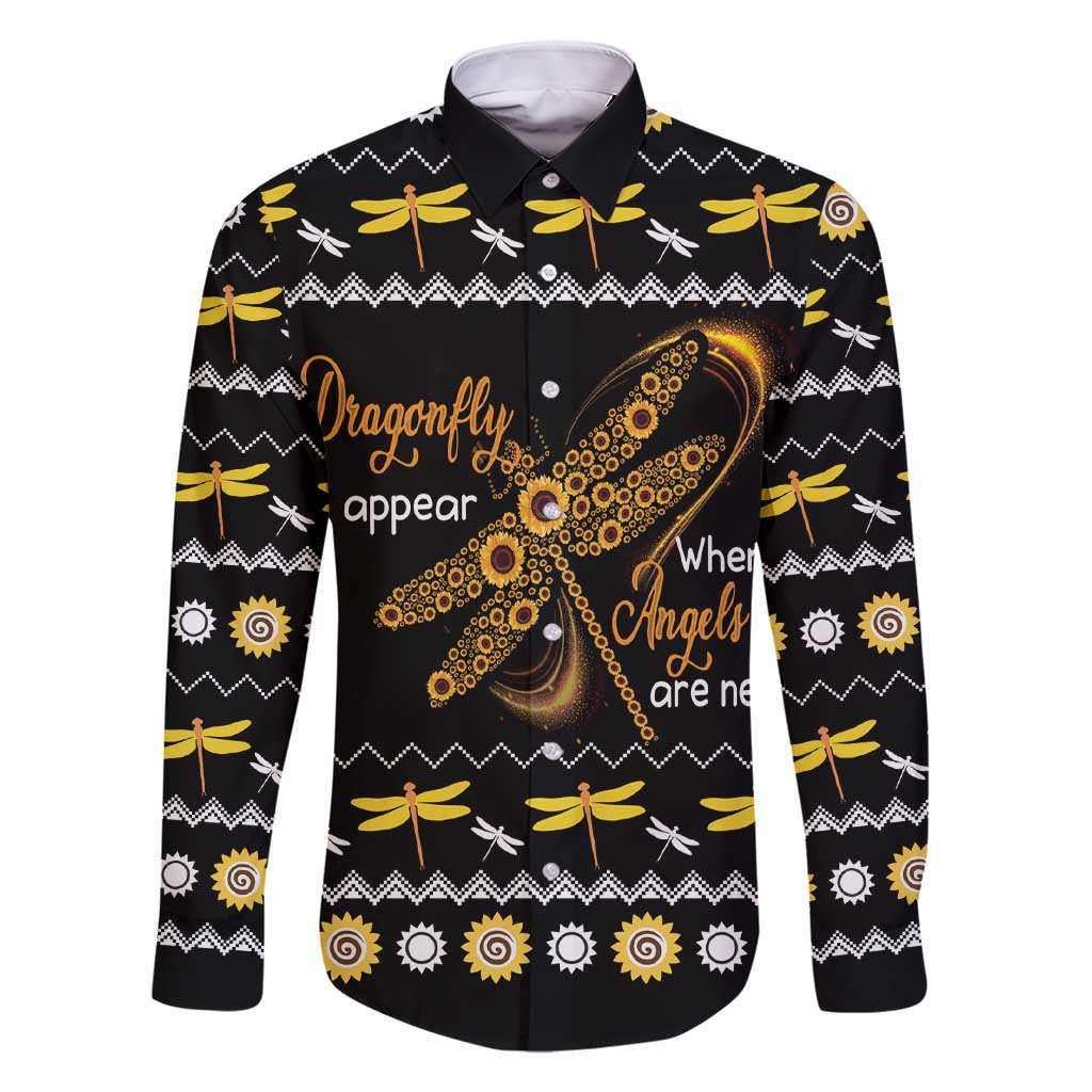 Dragonfly Sunflower Family Matching Short Sleeve Bodycon Dress and Hawaiian Shirt Dragonfly Appear When Angels Are Near - Wonder Print Shop