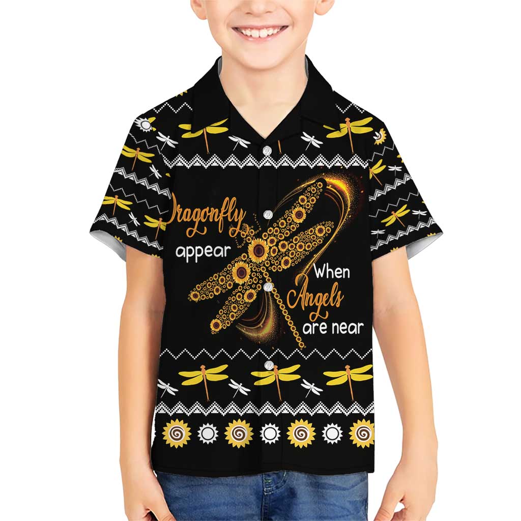 Dragonfly Sunflower Family Matching Short Sleeve Bodycon Dress and Hawaiian Shirt Dragonfly Appear When Angels Are Near - Wonder Print Shop