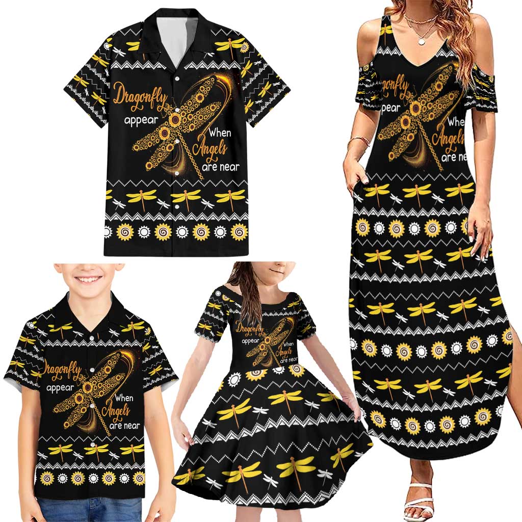 Dragonfly Sunflower Family Matching Summer Maxi Dress and Hawaiian Shirt Dragonfly Appear When Angels Are Near - Wonder Print Shop