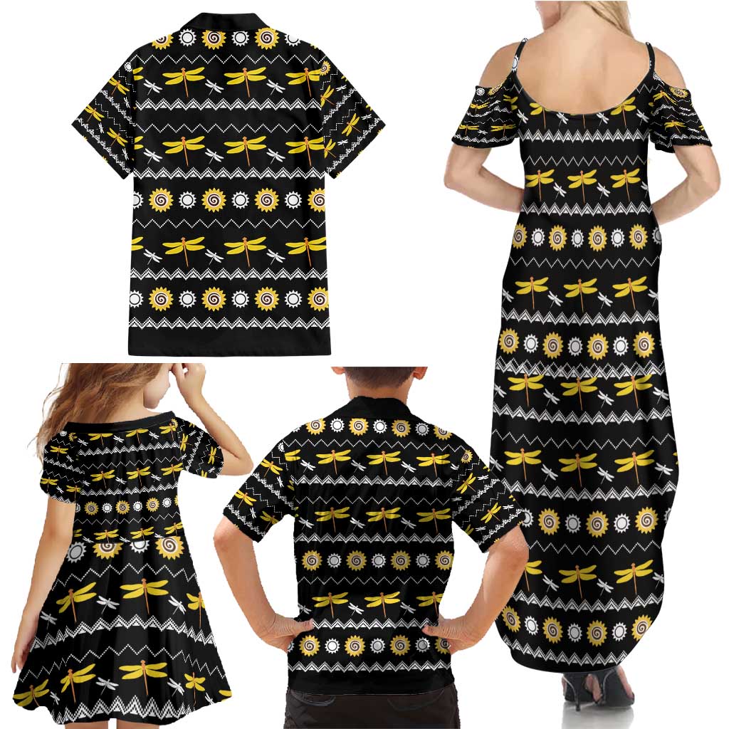 Dragonfly Sunflower Family Matching Summer Maxi Dress and Hawaiian Shirt Dragonfly Appear When Angels Are Near - Wonder Print Shop