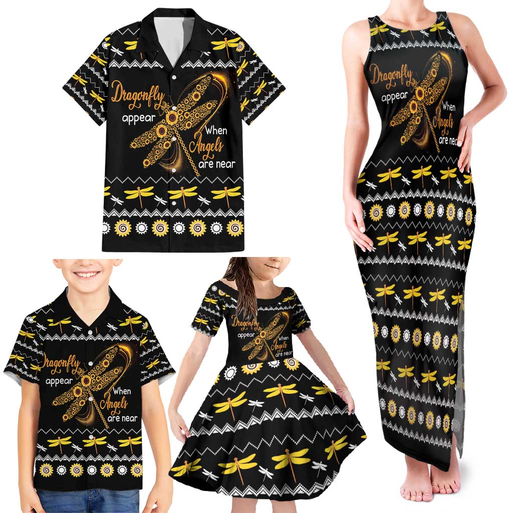 Dragonfly Sunflower Family Matching Tank Maxi Dress and Hawaiian Shirt Dragonfly Appear When Angels Are Near - Wonder Print Shop