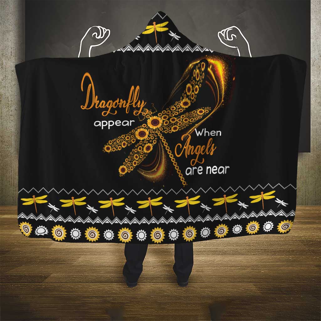 Dragonfly Sunflower Hooded Blanket Dragonfly Appear When Angels Are Near