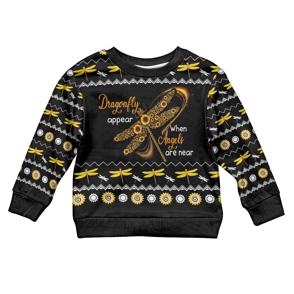 Dragonfly Sunflower Kid Ugly Christmas Sweater Dragonfly Appear When Angels Are Near - Wonder Print Shop