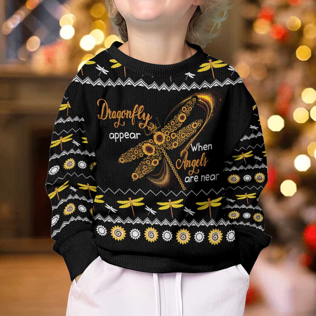 Dragonfly Sunflower Kid Ugly Christmas Sweater Dragonfly Appear When Angels Are Near - Wonder Print Shop