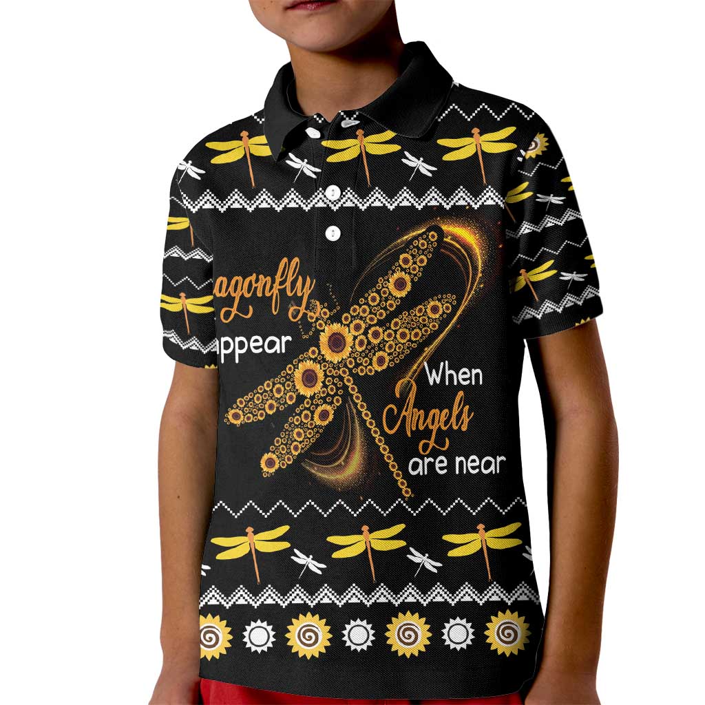 Dragonfly Sunflower Kid Polo Shirt Dragonfly Appear When Angels Are Near - Wonder Print Shop