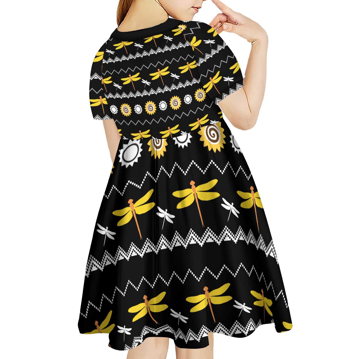 Dragonfly Sunflower Kid Short Sleeve Dress Dragonfly Appear When Angels Are Near - Wonder Print Shop