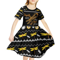 Dragonfly Sunflower Kid Short Sleeve Dress Dragonfly Appear When Angels Are Near - Wonder Print Shop