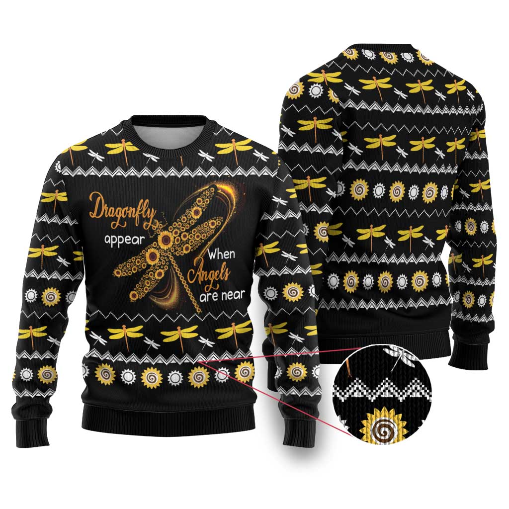 Dragonfly Sunflower Ugly Christmas Sweater Dragonfly Appear When Angels Are Near - Wonder Print Shop