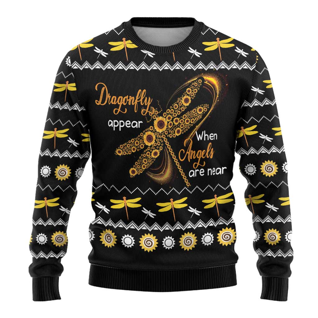Dragonfly Sunflower Ugly Christmas Sweater Dragonfly Appear When Angels Are Near - Wonder Print Shop