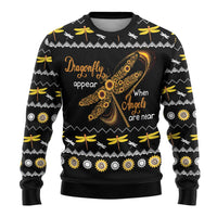 Dragonfly Sunflower Ugly Christmas Sweater Dragonfly Appear When Angels Are Near - Wonder Print Shop