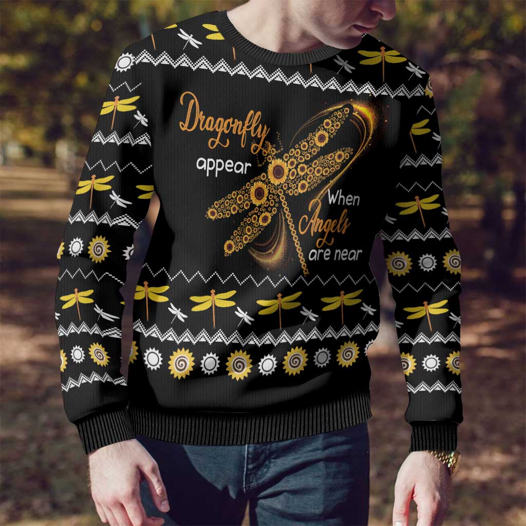 Dragonfly Sunflower Ugly Christmas Sweater Dragonfly Appear When Angels Are Near - Wonder Print Shop